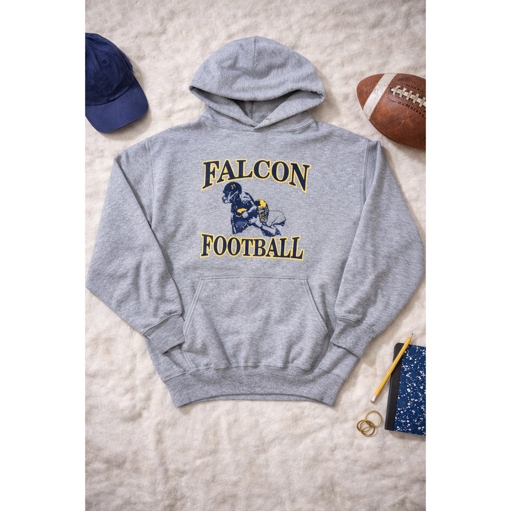VTG Jerzees Falcon Football‎ Hoodie Mens M Gray Graphic Pullover  Y2K Athletic
